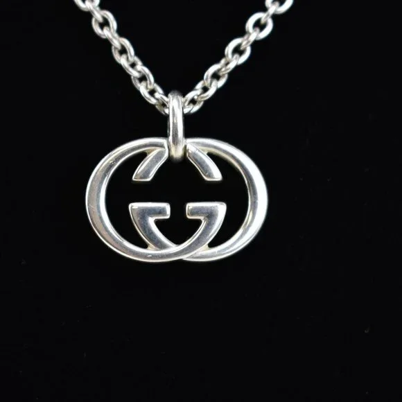 GUCCI Sterling Silver "GG" Medallion Necklace #1393B